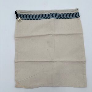 Tory Burch Cream and Blue Drawstring Bag